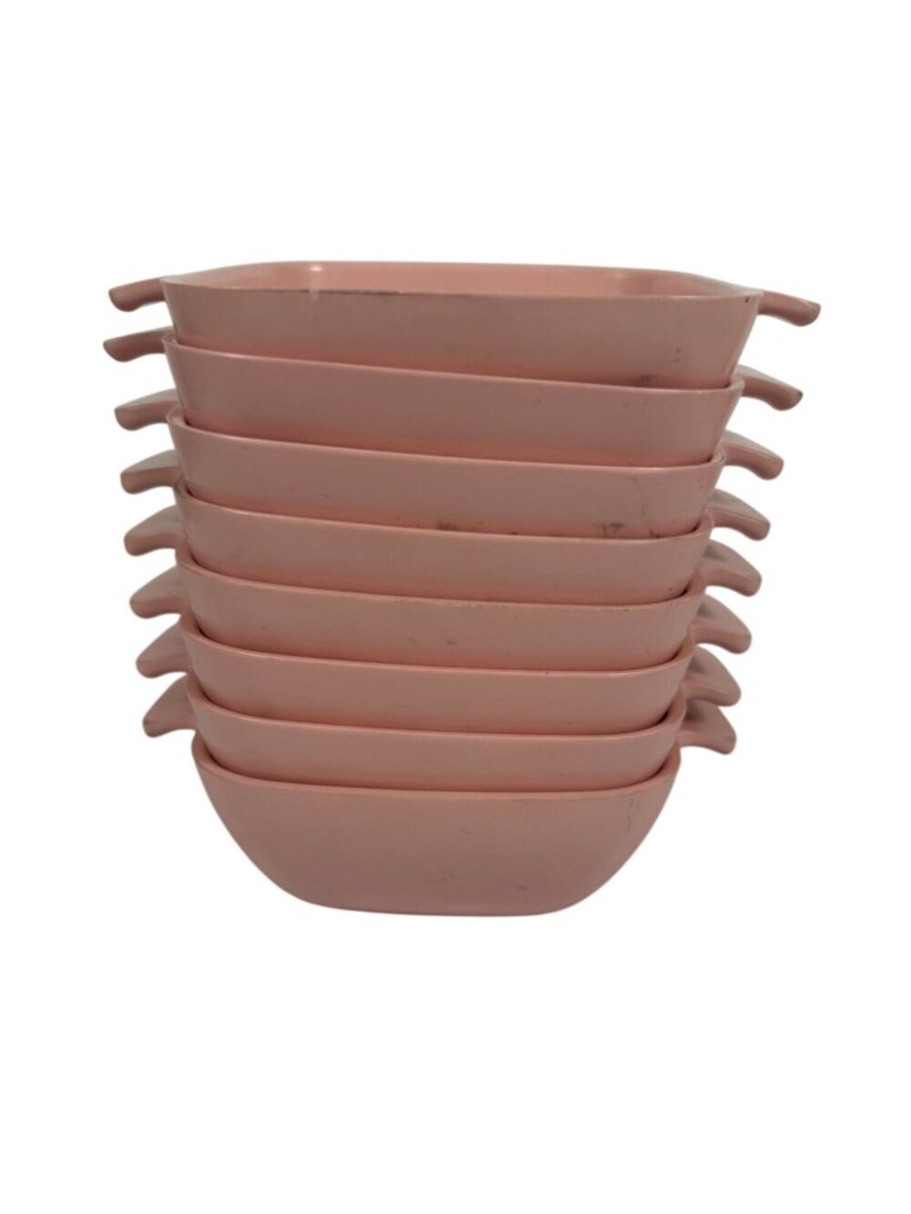 8 Brookpark Modern Design Pink Melamine Bowls Handles Square 6.25" Mid-Century